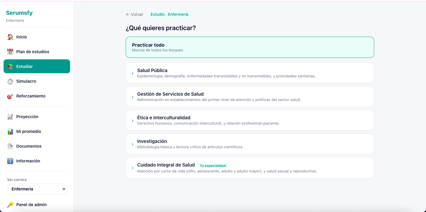 Estudiar por tema en Serumsfy