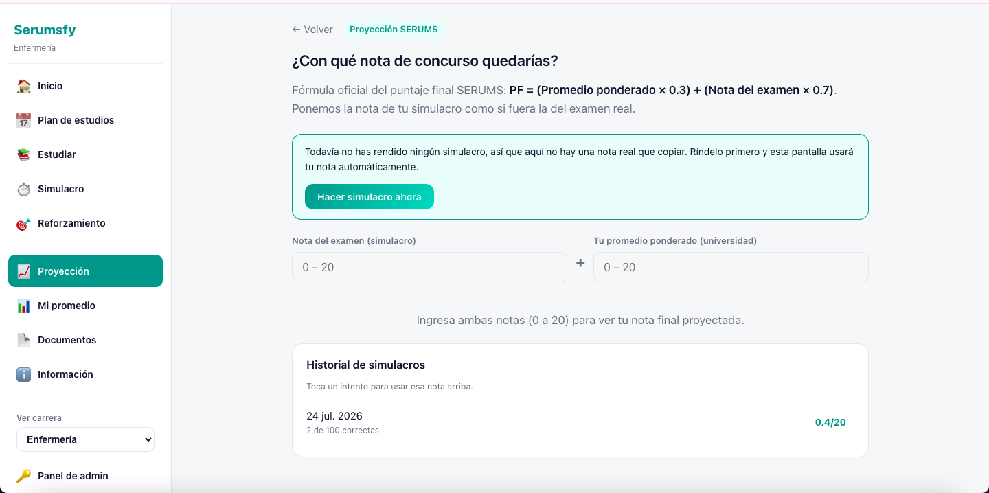 Proyección SERUMS en Serumsfy